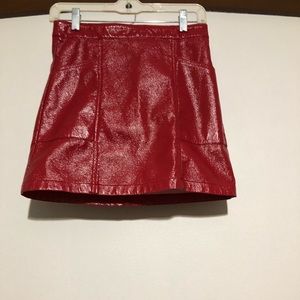 Red leather mini skirt